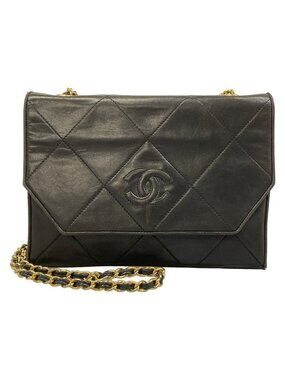Chanel Shoulder Bag Quilted Black Chain Gold Lambskin